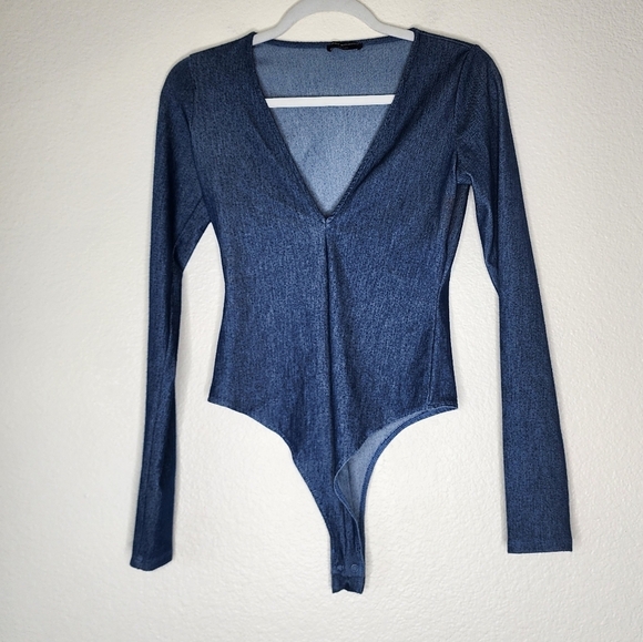 Naked Wardrobe The V Denim Bodysuit L - Picture 3 of 7